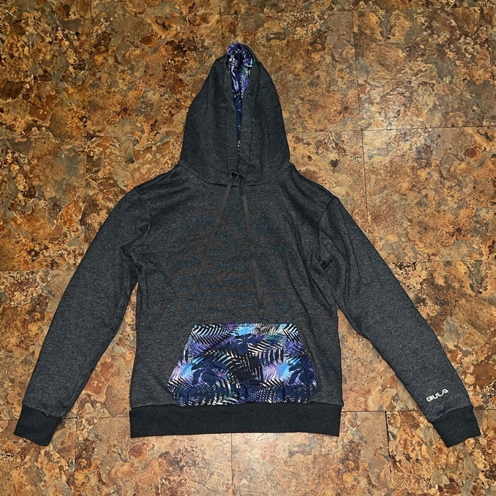 Bula Hoodie Women’s Size Small Heather Gray With Tropical Pouch